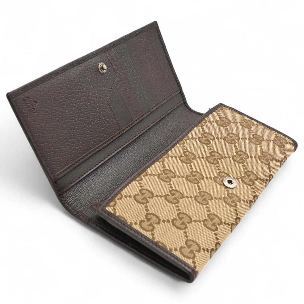 Auth GUCCI GG Canvas Long Wallet Bifold Brown gu8820nf Used