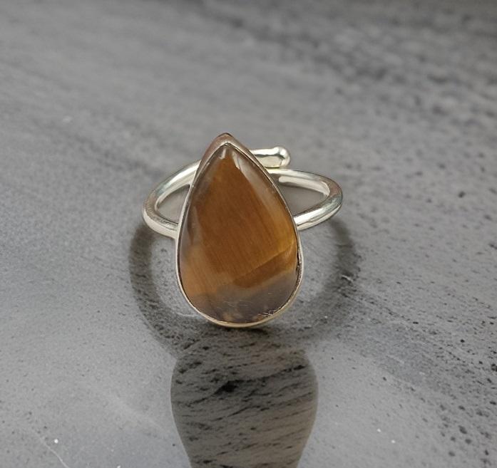 

Кольцо с камнем тигрового глаза, кольцо из стерлингового серебра 925 пробы, регулируемое кольцо, серебряное кольцо в стиле бохо, кольцо ручной работы, кольцо с камнем в июне, женское серебряное кольцо.
