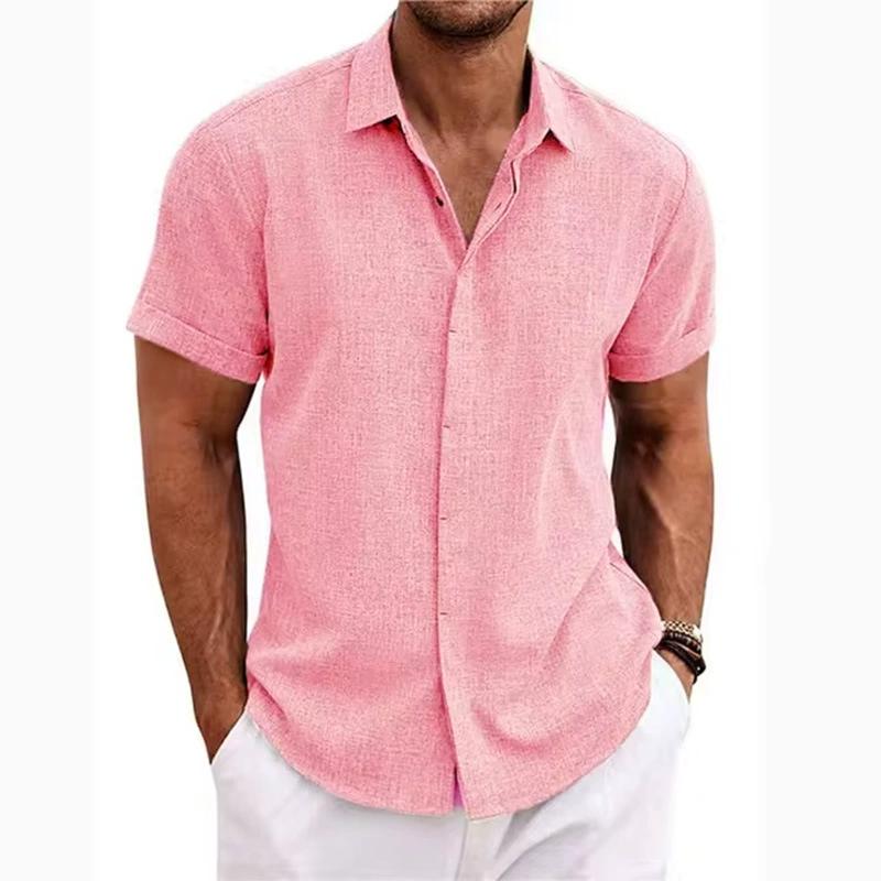 Men's Linen Short Sleeved T-shirt Loose Sweatshirt Solid Color Short Sleeved Cotton Linen Shirt for Men