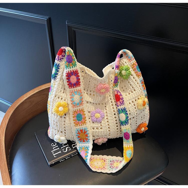 Wolle gewebte Sonnenblumen-Tasche Damen 2025 neu große Kapazität Umhängetasche klein frisch Urlaubs Messenger Bag