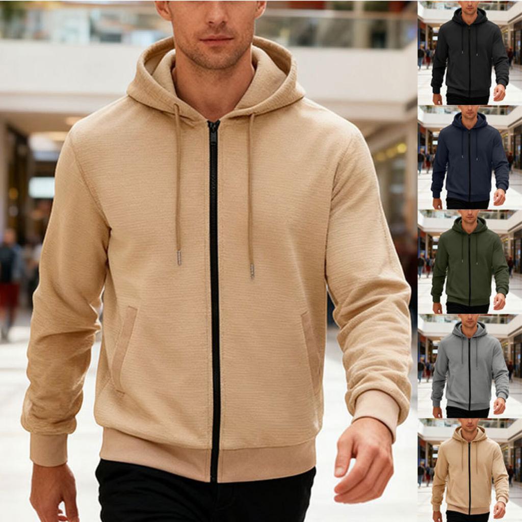Men's Casual Sports Loose Fleece Hooded Solid Color Zipper High-end Cardigan Sweatshirt