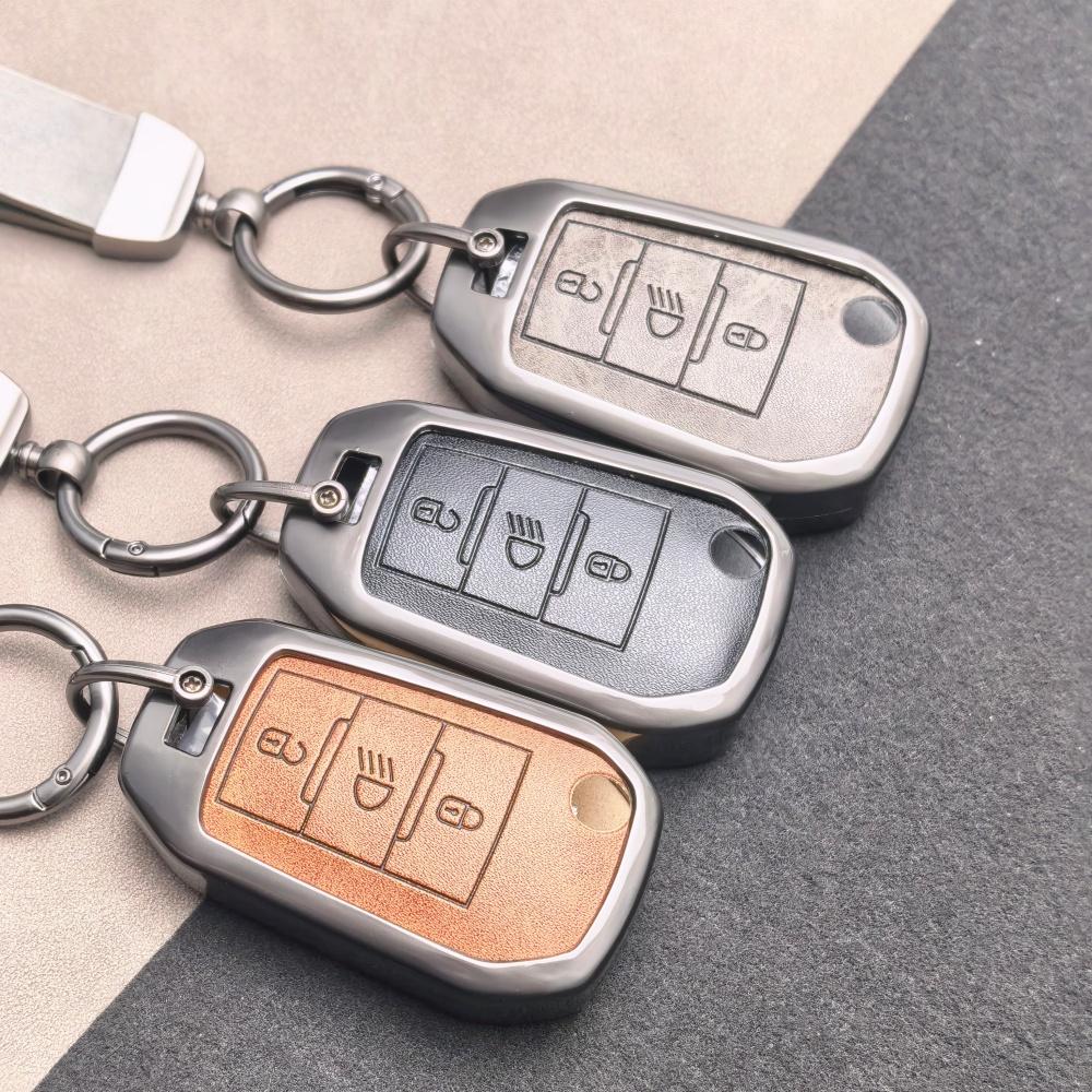 Zinc Alloy Leather Car Key Case Cover Holder For Peugeot 208 2008 301 308 3008 Rcz 508 408 2008 307 For Citroen C3 C4 Berlingo