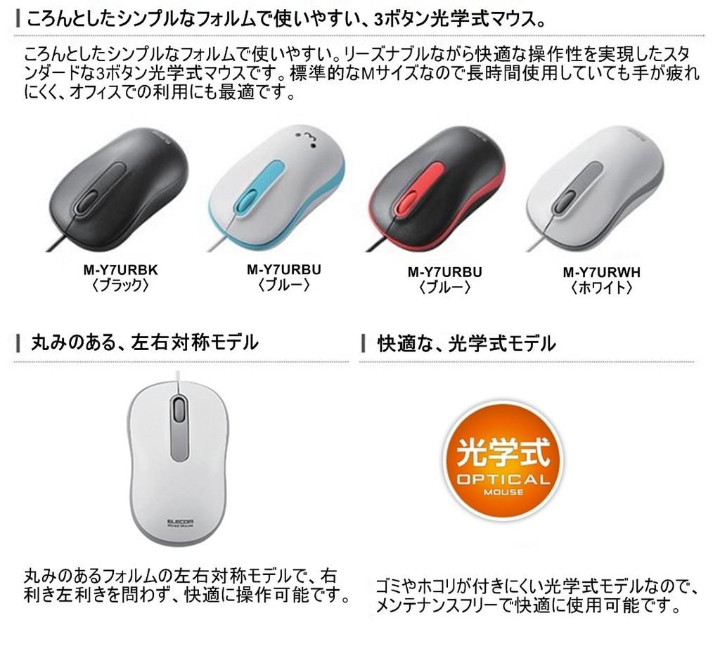 Elecom Wired Optical Mouse, Medium Size, White, M-Y7URWH