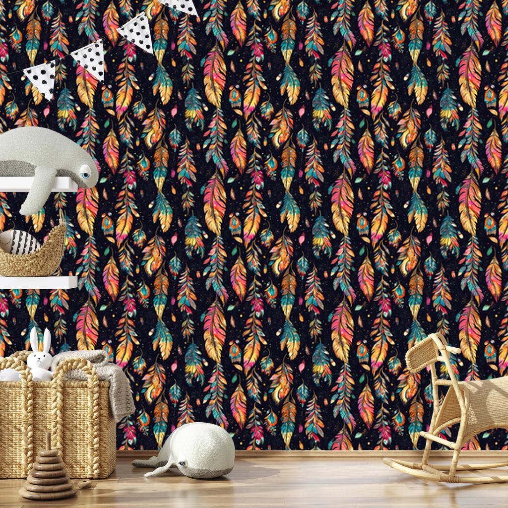 Boho Wallpaper Black and Navy Blue for Living Room and Bedroom 50x1000
