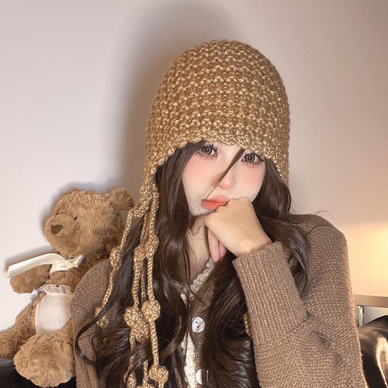 New Autumn and Winter Wool Hat Braid Tassel Pullover Hat for Women Outdoor Travel Warm Ear Protection Cute Knitted Hat