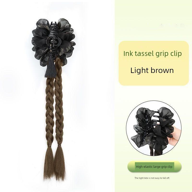 Wig Horse Tail Women's New Chinese Style Chinese Ancient Style Tassel Grip Long Hair Double Braid Artificial Hair Braided Twisted Twist Braid