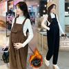 Zwangerschapsbroek Herfst en Winter Stijl voor Kleine Vrouwen, Verdikt Corduroy Zwangerschapsbroek Set, Geschikt voor zwangere vrouwen van 150-165cm lang