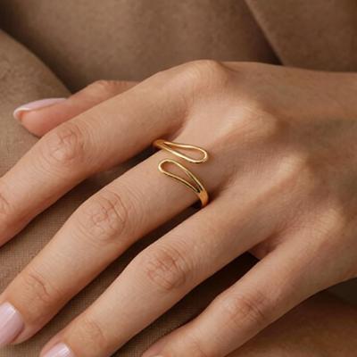 18K Gold-Plated Stainless Steel Hollow Water Drop Geometric Ring – European/American Versatile Temperament Index Finger Ring