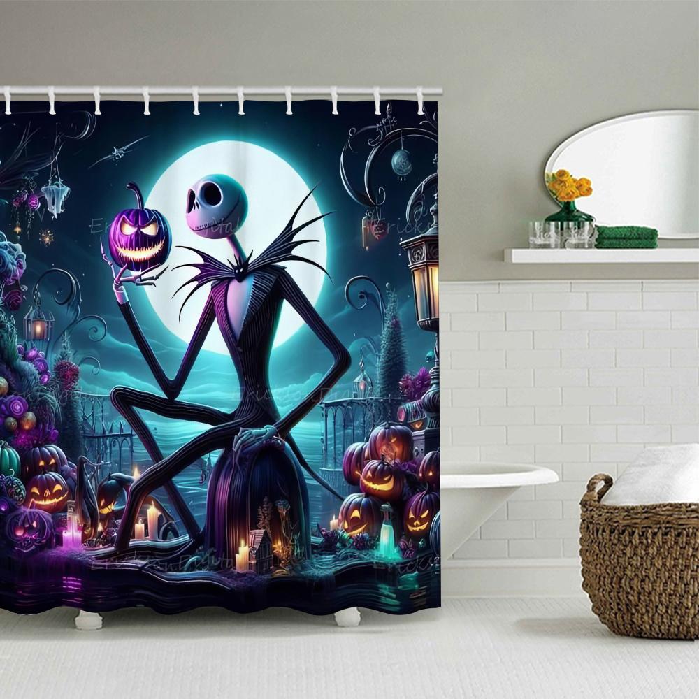 Disney Jack Badezimmer-Vierteiler-Set - Avantgardistischer Wasserdichter Duschvorhang, zur Schaffung eines kompletten Badezimmer-Kits