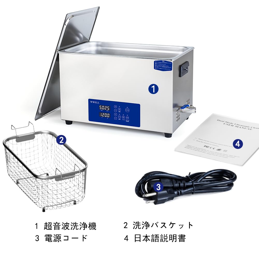 WWELL Ultrasonic Cleaner 30L Commercial Grade Tabletop 28/40kHz Sweep Frequency Automatic Touch Panel Heating Degassing for Electronic Components
