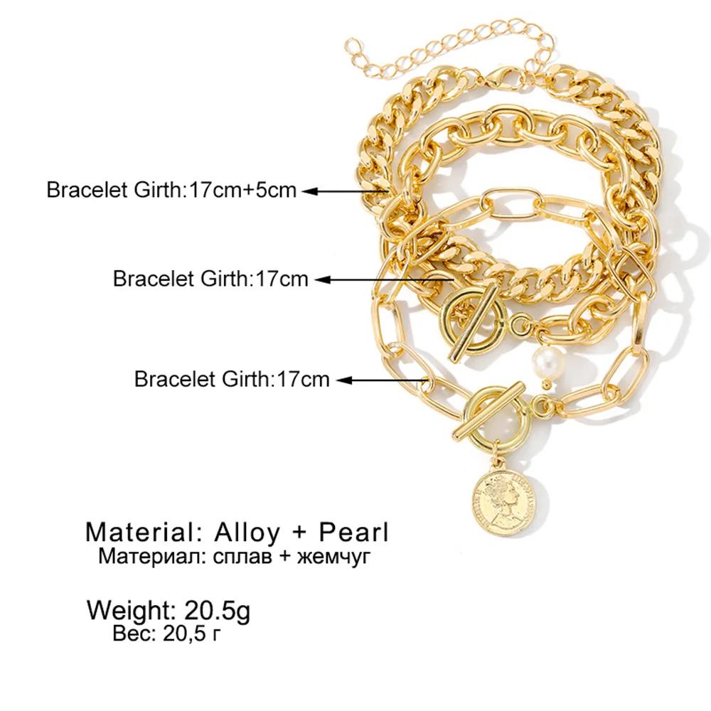 Punk Metal Damenmode Dicke Kettenglieder Armbänder Armreifen für Frauen Vintage Goldfarbe Geometrische Armbänder Set Schmuck Geschenk