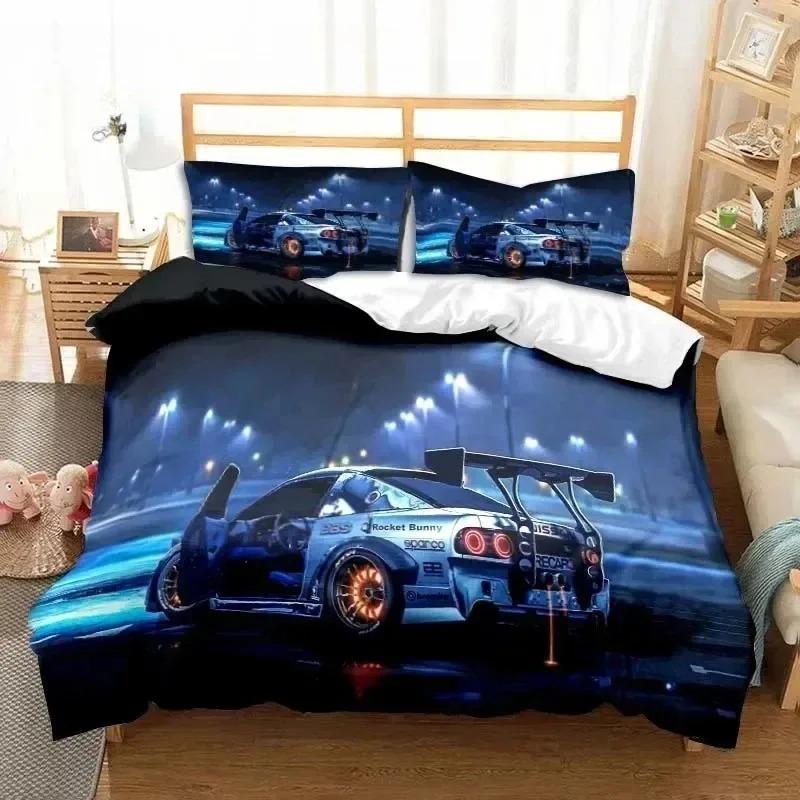 3D Print Cool Racing Car Drift Cars Bedding Set Single Twin Full Queen King Size Bed Set Adult Boys Bedroom Men Boys Gift