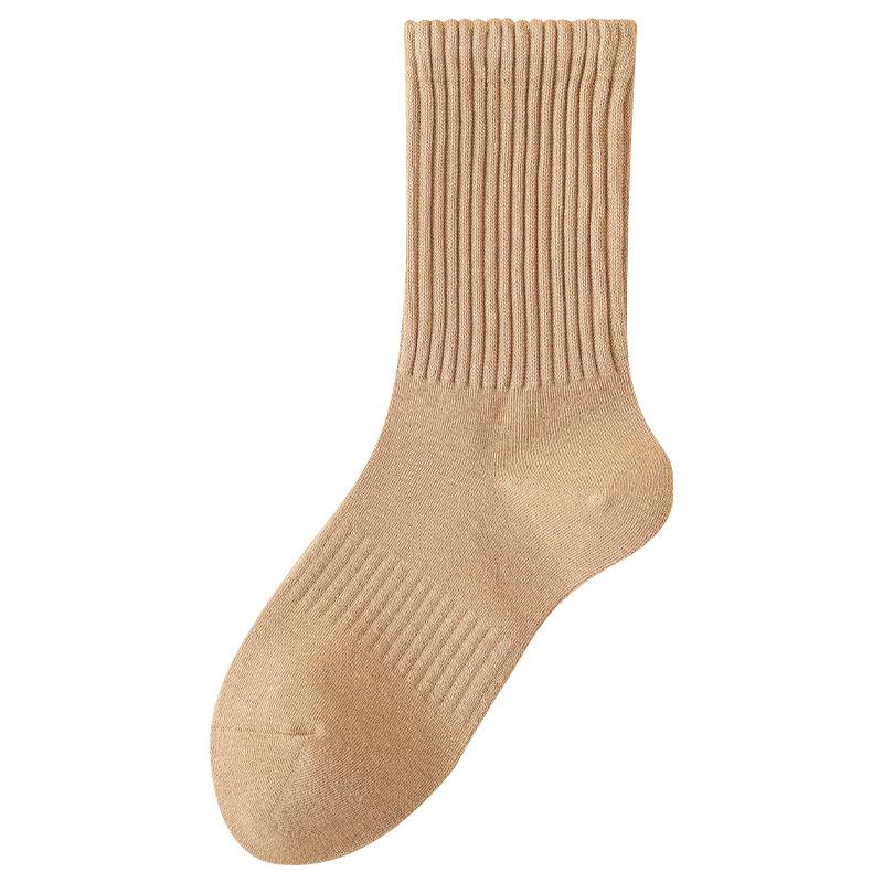 5 Pairs of Women's Spring and Fall Solid Color Sports Cotton Tide Mid Tube Pile Socks