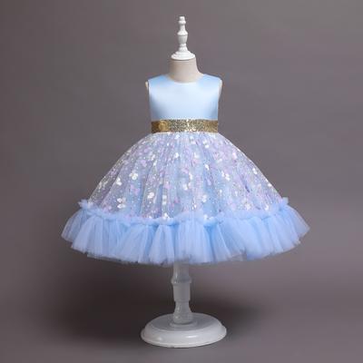 Robe de Princesse pour Fille Sans Manches Tutu avec Imprimé Floral Papillon Pailletée Ornée de Séquins pour Mariage Soirée Anniversaire