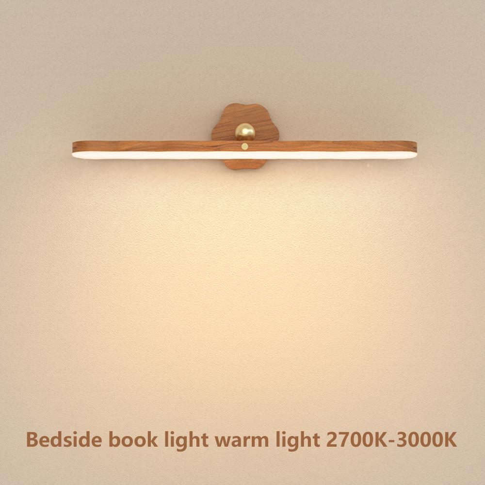 

Светодиодный деревянный настенный светильник с USB-зарядкой, магнитным зеркалом, передним заполняющим светом, вращающимся на 360 градусов, сенсорным ночником для спальни, для чтения