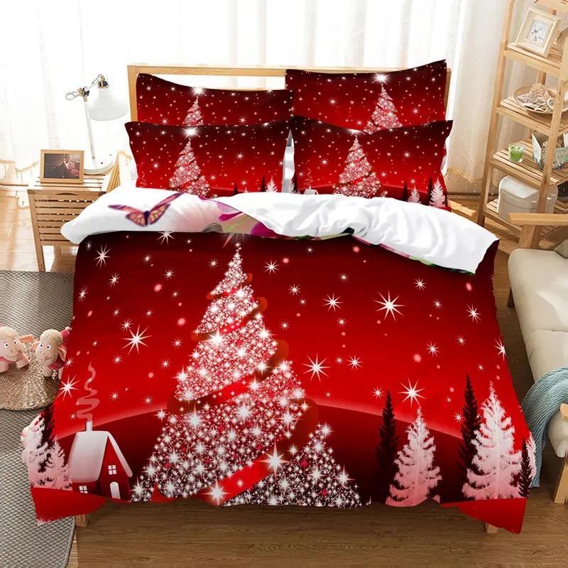 Christmas Bedding Set Polyester Duvet Cover Quilt Comforter Pillow Case 3D Red Double Full King Queen Twin Single 2/3PCS Bedroom