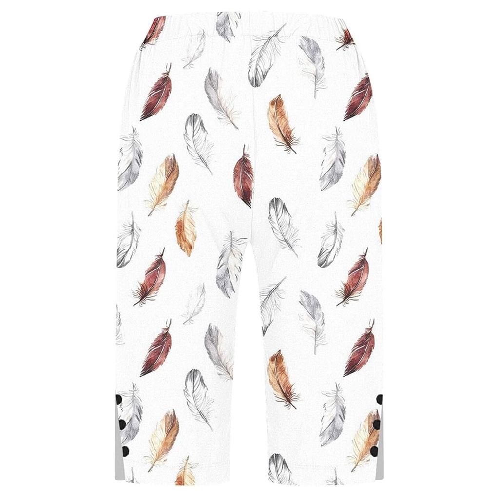Damen Freizeithose mit Print, knielang, seitlichen Schlitzen, Knöpfen und Taschen, Fünf-Punkt-Hose