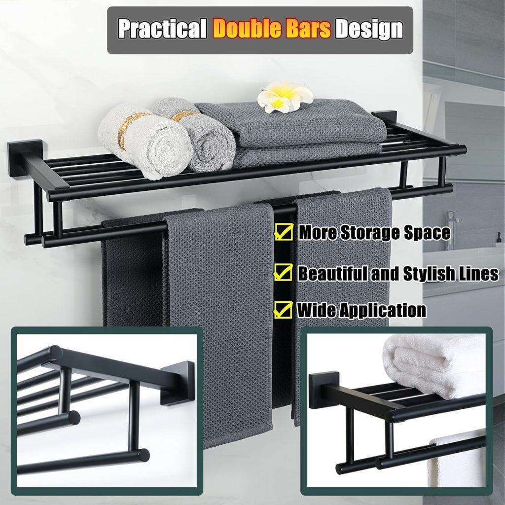 SUS 304 Stainless Steel Towel Rack Practical Double Bars Towel Shelf Household Bathroom Wall Mount Holder