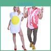 Conjunto de Fantasia de Casal Ovos de Halloween Bacon com Material Composto para Cosplay e Apresentação de Palco