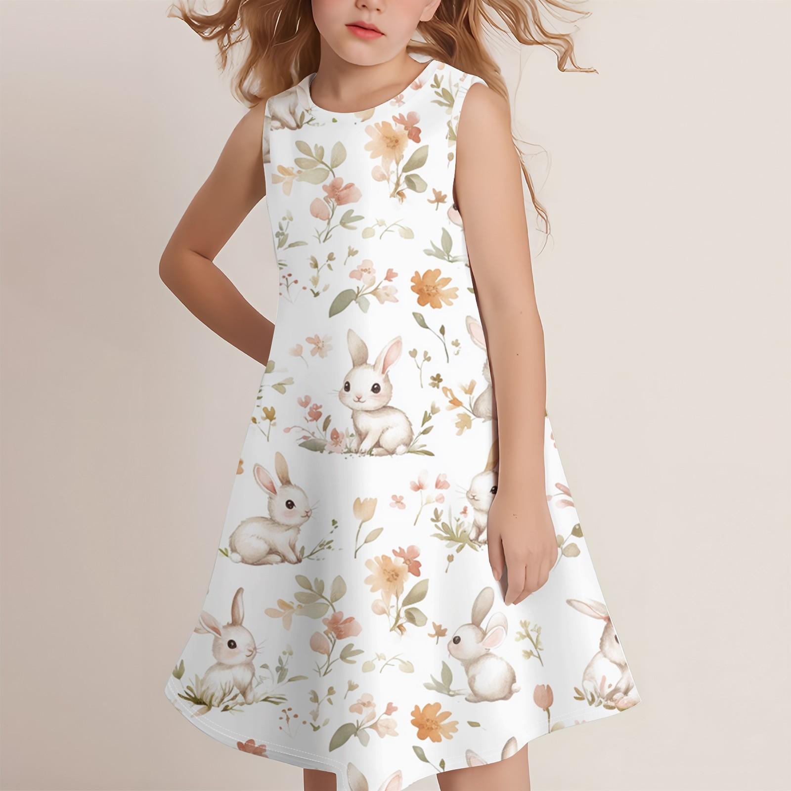 

Девочки мода повседневный без рукавов круглый вырез пасхальный принт платье 160 белый