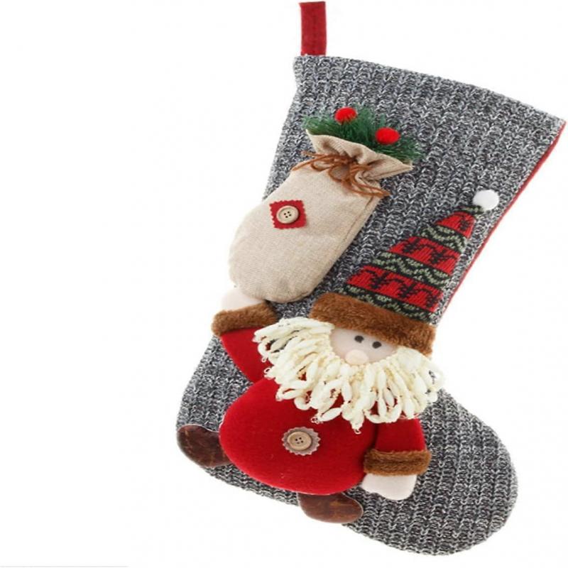 Christmas Stocking, Large Christmas Sock To Hang, Design Santa Claus, Reindeer and Snowmen