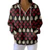 Women's Casual Fashion Long-Sleeved Zip-Up Christmas Print Knitted Hoodie