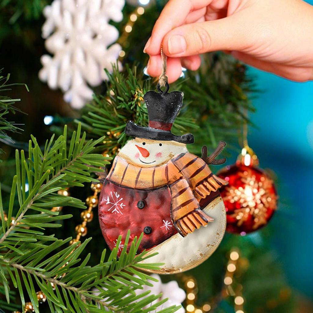2D Tinplate Funny Christmas Snowman Pendant Winter Colorful Hangable Christmas Tree Ornaments For Home Bedroom Living Room