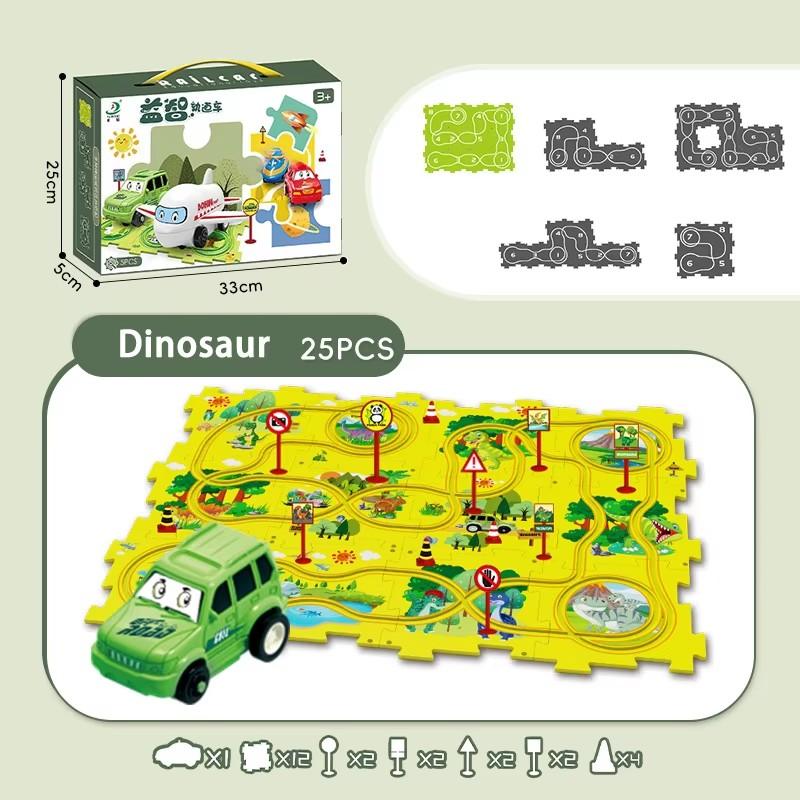 Kids Christmas Puzzles Electric Rail Car Creative Games DIY Assembling Scene Map Rail Train Children Toys Fun Christmas Gifts
