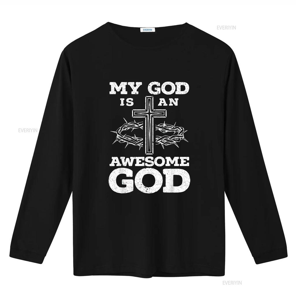 Womens My God Is An Awesome Christian Religious Jesus Christ T Shirt Black 2XL vintage Washed designer clothes Comfortable