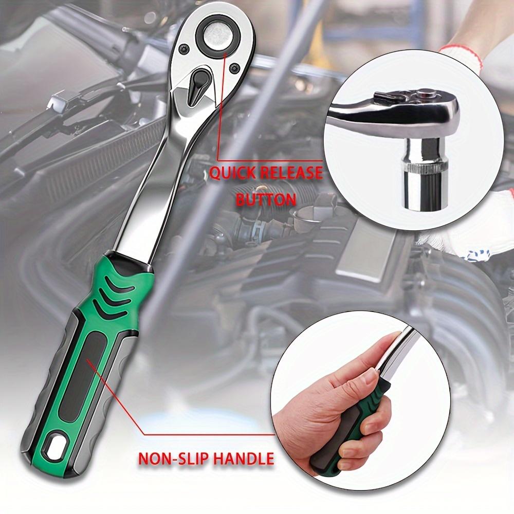 3-Piece Ratchet Wrench Set, 1/4", 3/8", 1/2" Quick-Release Reversible 72-Tooth Drive Socket Wrench, Drive Ratchet Socket Wrench