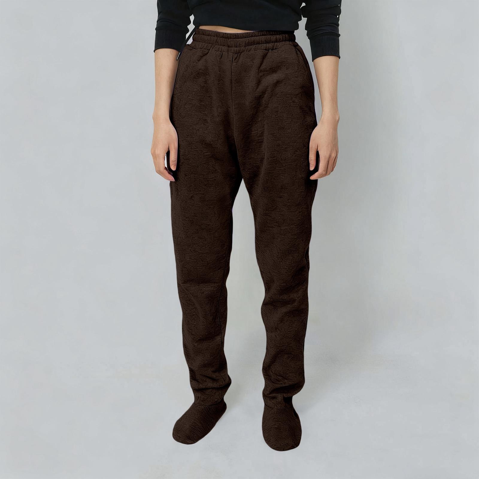 

Дорослі спортивні штани з ніжками на флісовій підкладці, еластичною талією, м які та теплі штани для сну з ніжками M коричневий