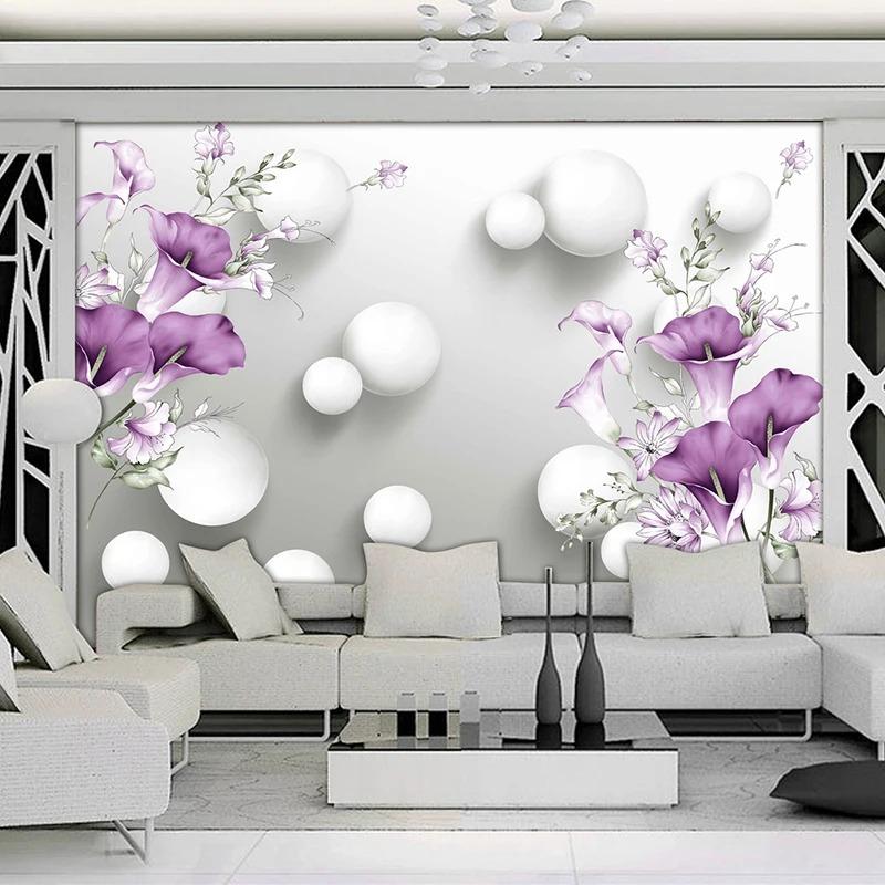 Modern Wallpaper 3d Stereo Relief Purple Calla Lily Flower Mural Living Room Bedroom Home Decor Wall Mural Fresco