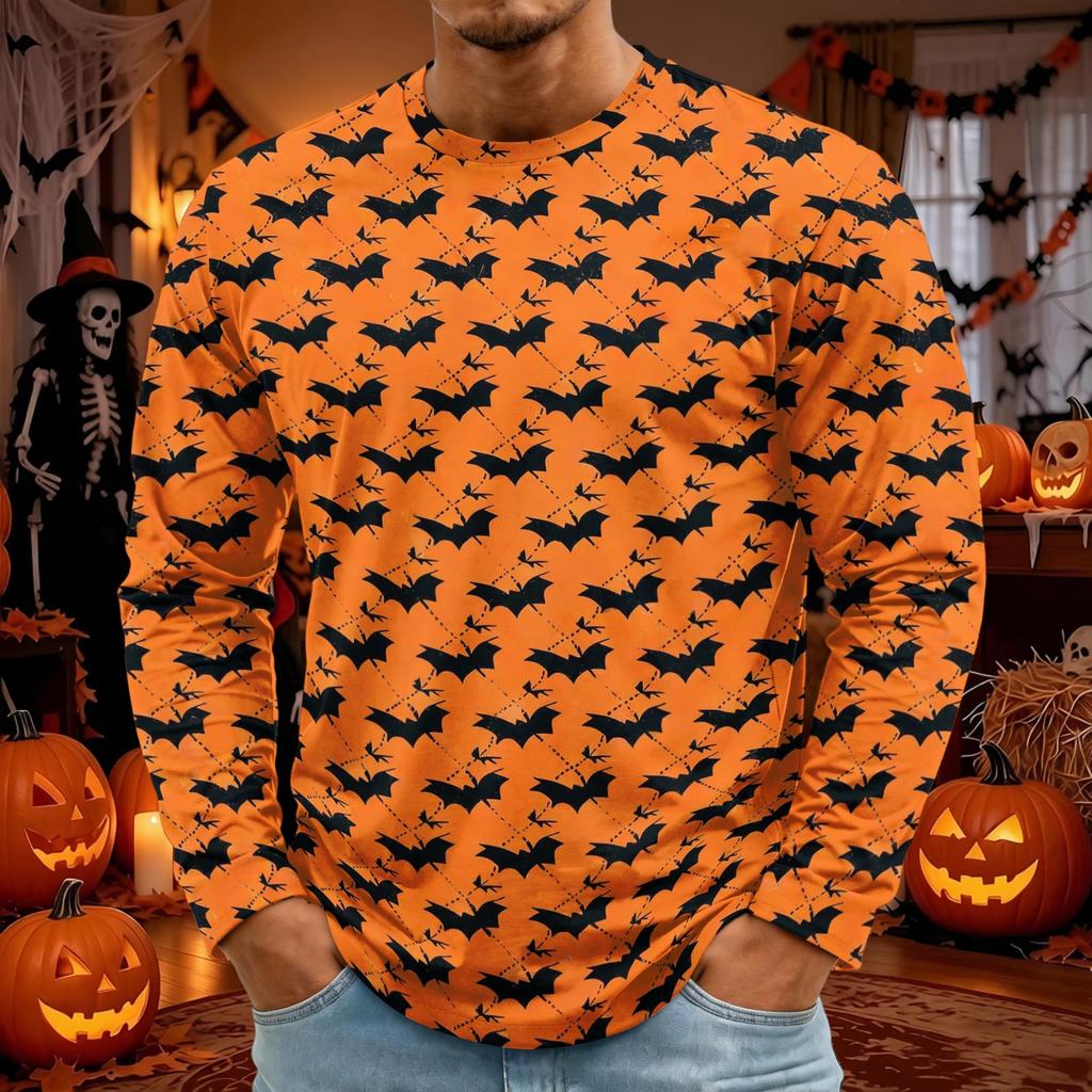 Men's Halloween Long Sleeve T-Shirt Neck Loose Fit Casual Versatile Top