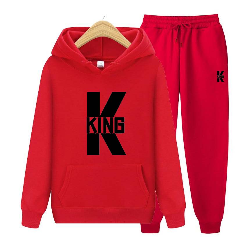 King Print Tracksuit 2 Pieces Set Long Sleeve Sweatshirts for Men Women Sport Suit Hooded Pullover Sweatshirt Top Coat