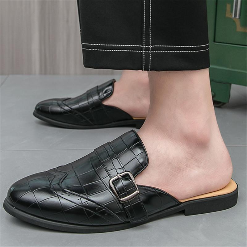 Luxury New Designer Men's Crocodile Pattern Patent Leather Half Shoes For Men Mules Sandals Casual Shoes Slides Loafers Slippers