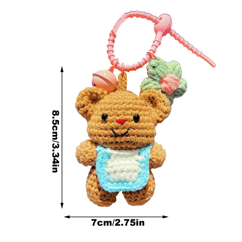 

Bear Backpack Keychains Cartoon Knitted Doll Toys Handmade Crochet Keychain Portable Crochet Bear Bag Charm Key Chain Pendant рожевий