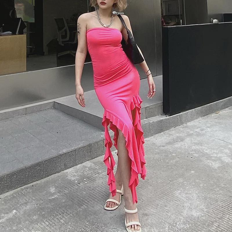 2024 Spring/Summer European-American Trend One-Shoulder Tube Top Slim Fit Irregular Dress for Women