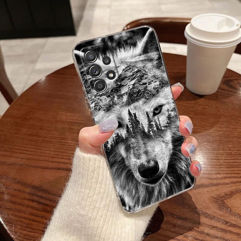 Wolf Lion Tiger Animal Case For Samsung Galaxy A55 A54 A52 A53 5G A15 A14 A13 A21S A23 51 A34 A35 A33 A32 Phone Case Clear Cover