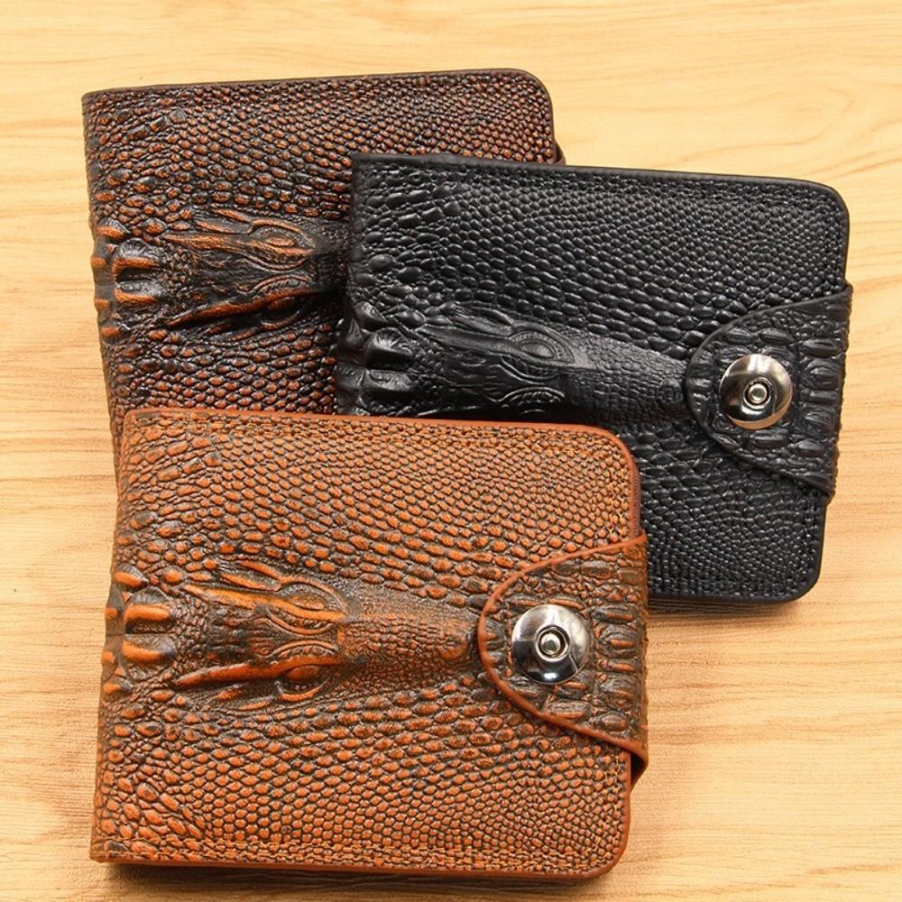 Vintage PU Leather Crocodile Skin Wallet Small Alligator Coin Pocket Purse Zipper Closure Credit Card Holders Male