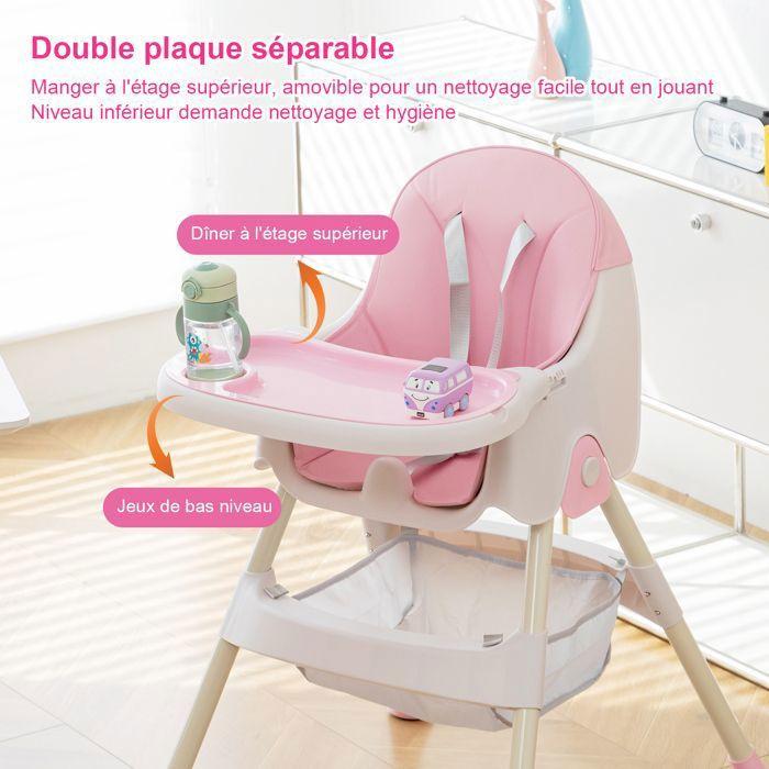 K IKIDO Chaise haute bébé, Chaise Haute Évolutive,De 6 mois à 3 ans,chaise 2 en 1 avec harnais 5 points, rose