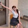 Women's Black Floral High-Waisted A-Line Skirt - Slimming Summer Cake Design for Petite