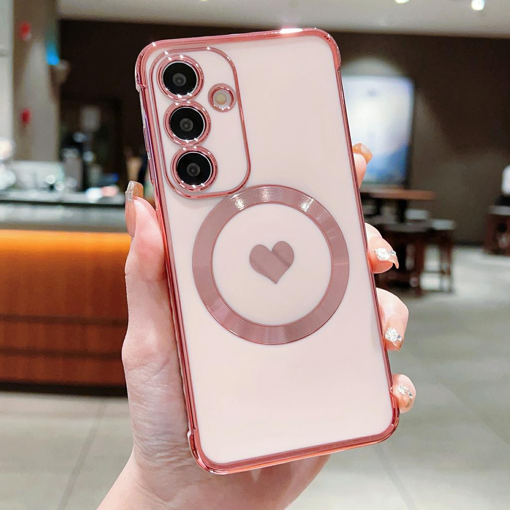 For Samsung Galaxy S26+ Magnetic Case Electroplating Soft TPU Cover with Cute Love Heart