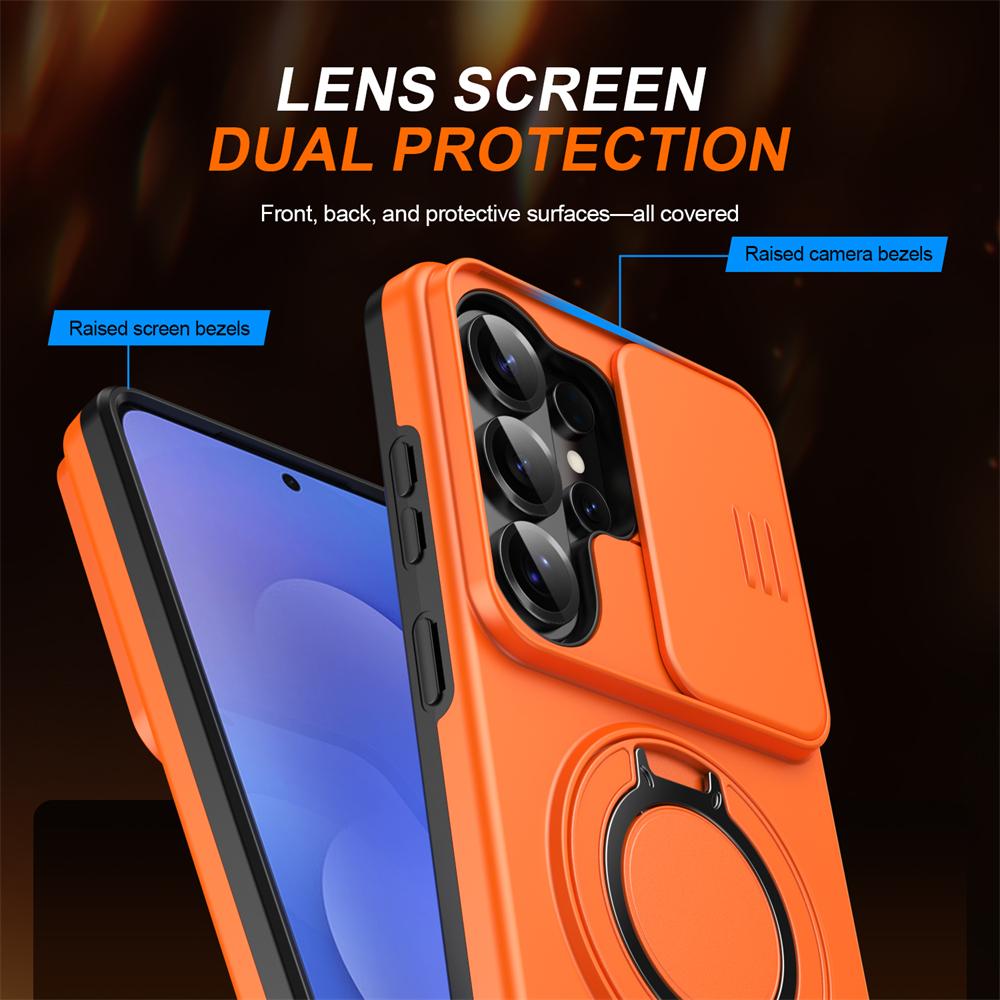 Armor Magnetic Case For Samsung Galaxy S26 S25 S24 Plus S23 Ultra A57 A37 A27 A17 A07 A56 Slide Camera Protect Ring Holder Cover