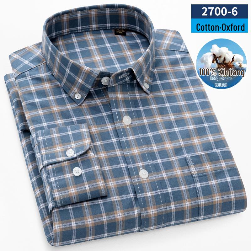 Herr Långärmad Randig Oxford Bomullsskjorta - Casual Vår Affärsklädsel