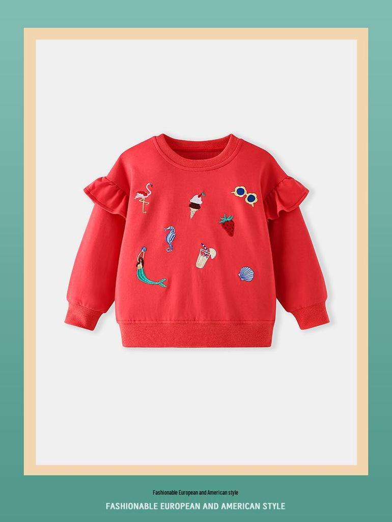 26-Year Autumn/Winter Strawberry Ice Cream Embroidered Lace Baby Sweatshirt, Long Sleeve, Round Neck