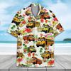 Men's School Bus & Tropical Floral Print Hawaiian Shirt Casual Button Down Short Sleeve Beach Shirts For Summer Holiday