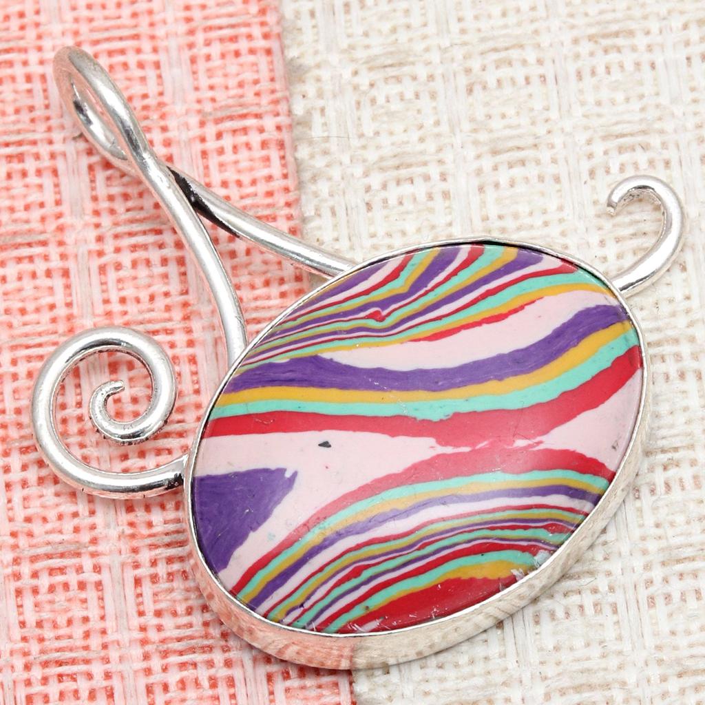 Pandantiv unisex din argint, lucrat manual, cu piatră prețioasă Calsilica curcubeu, pentru femei, 2