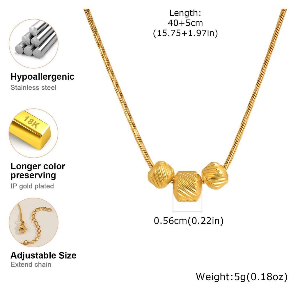 Prjewel Transfer Bead Necklace Stainless Steel Snake Chain 3 Bucket Beads Pendent Women Necklace Charm Female Neck Jewelry New