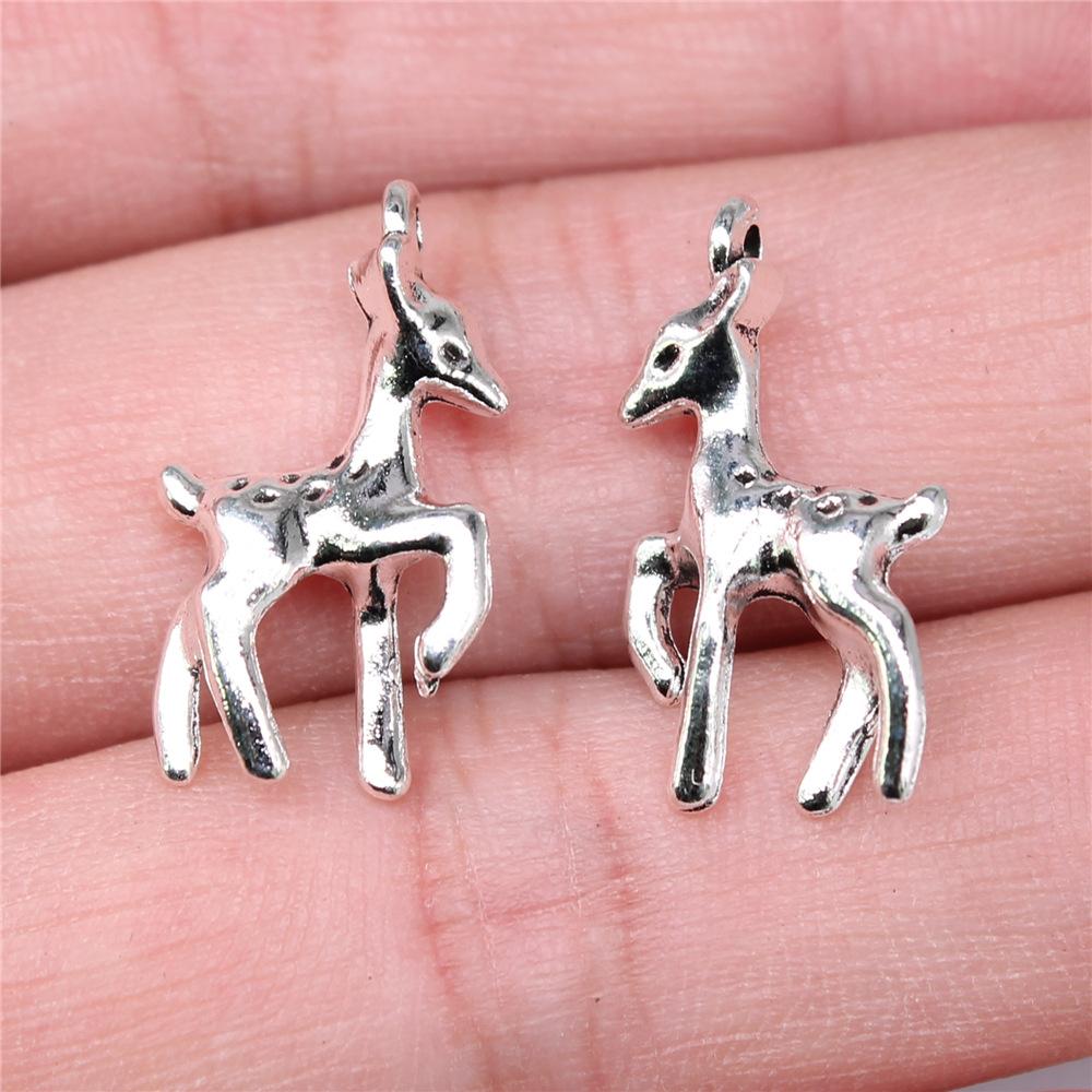 10pcs  Charms Christmas Deer Sika Antique Bronze Silver Color Pendants Making DIY Handmade Tibetan Silver Color Jewelry
