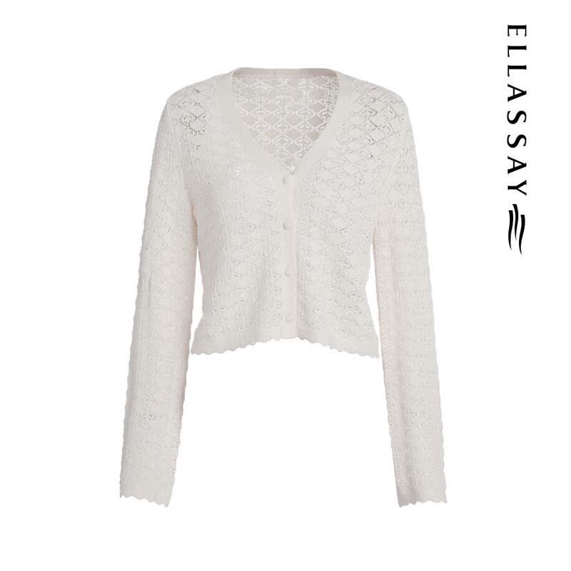 ELLASSAY Elegant Hand-Crocheted Hollow Knit Cardigan EWB361M00200